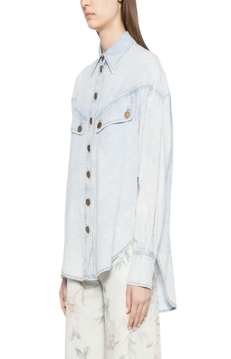 Drop-shoulder denim shirt