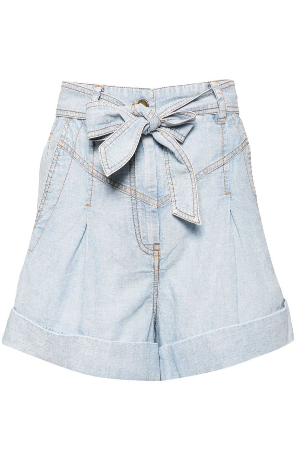 Belted denim shorts