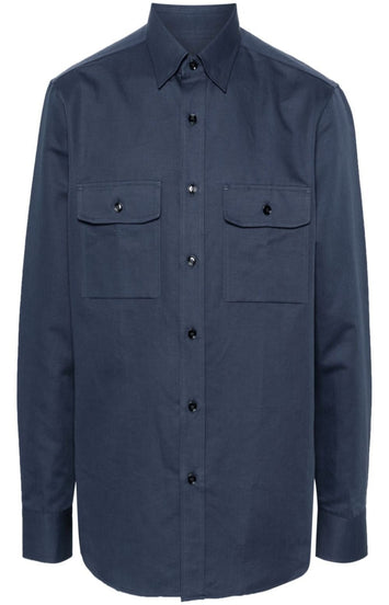 Long-sleeve cotton-linen blend shirt