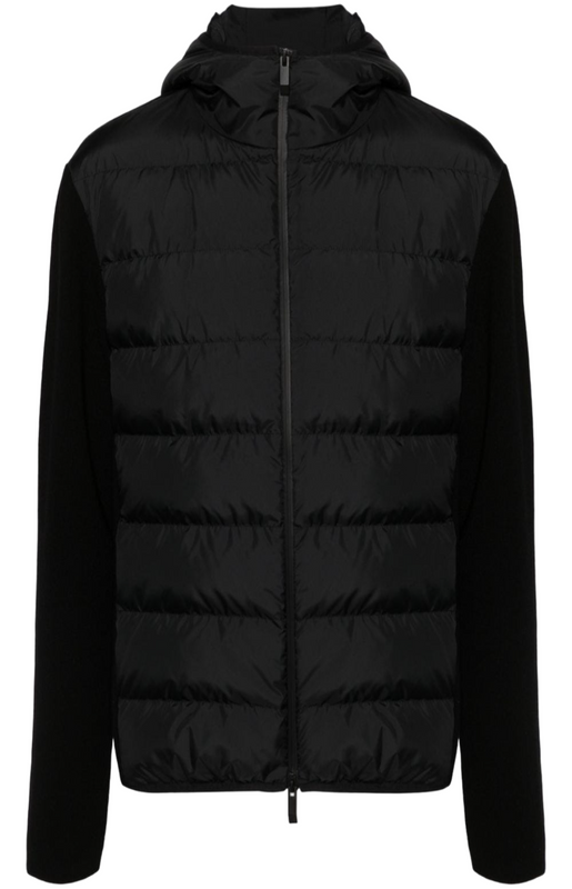 Padded-panels knitted hooded jacket