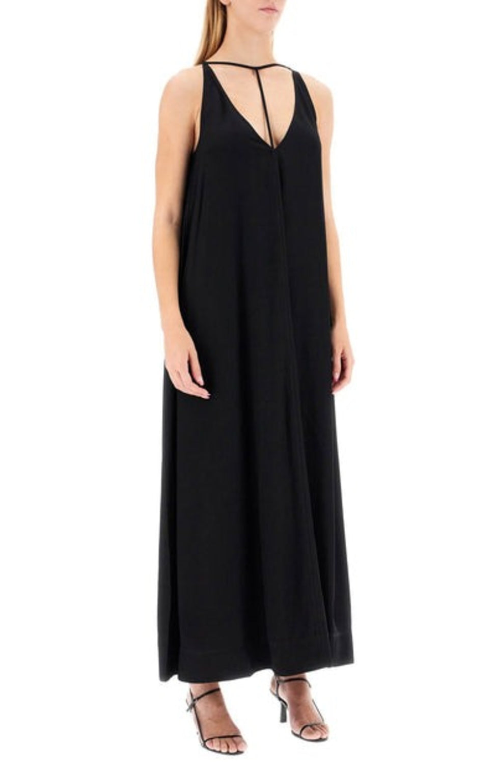 Maxi dress with t-strap belt