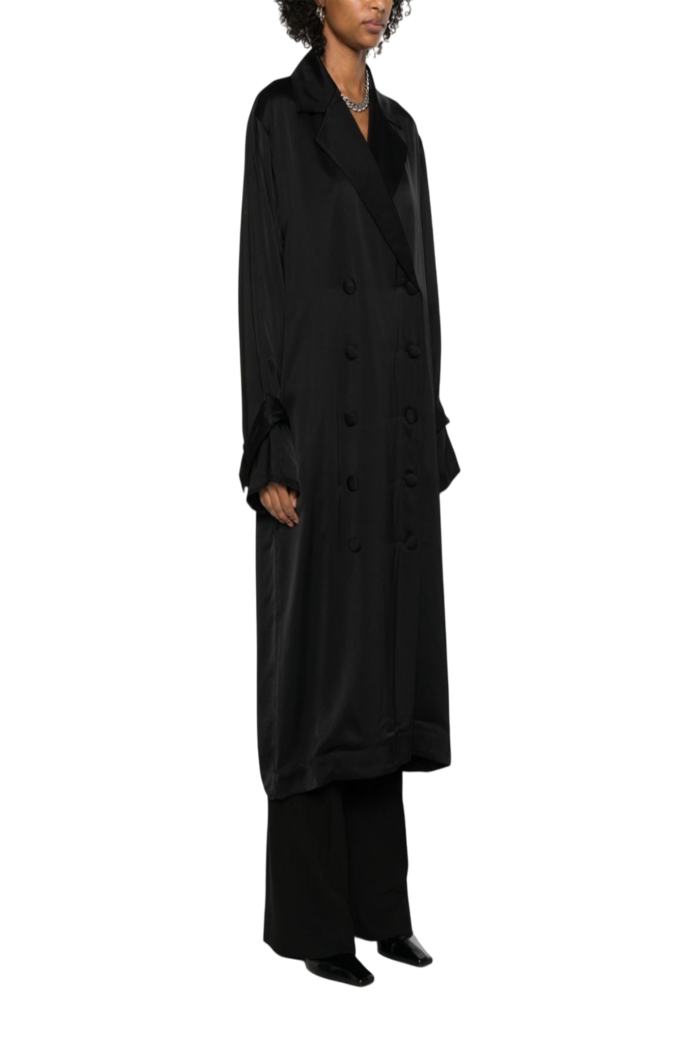 Load image into Gallery viewer, Satin trench dress black