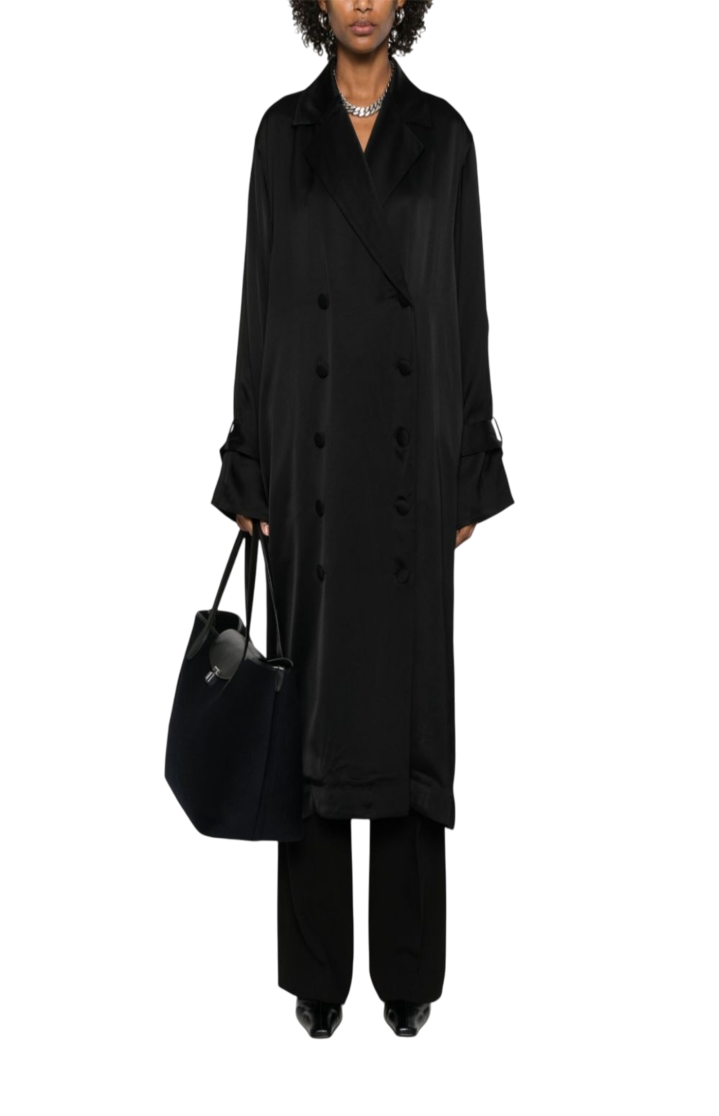 Load image into Gallery viewer, Satin trench dress black