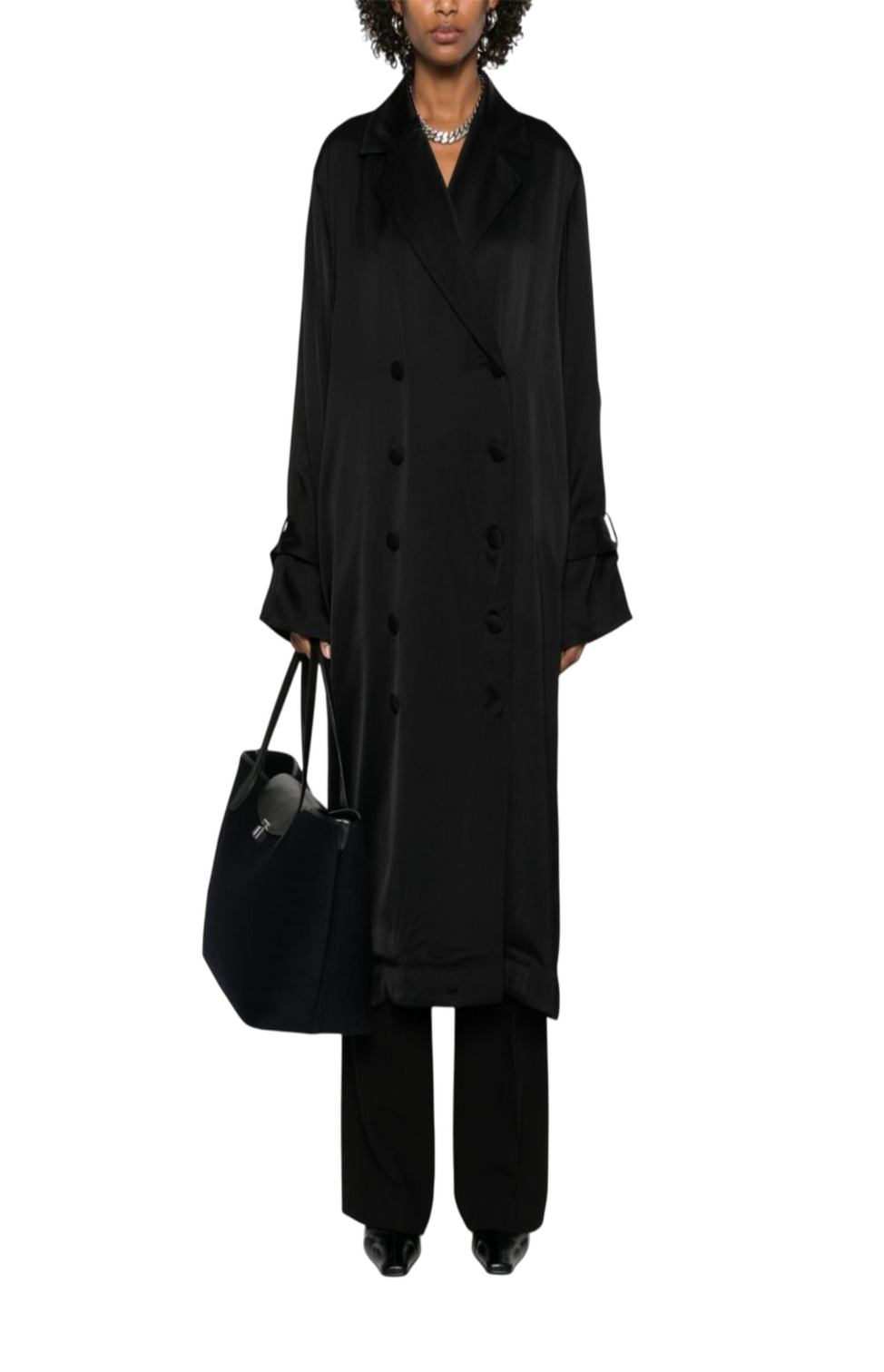 Satin trench dress black