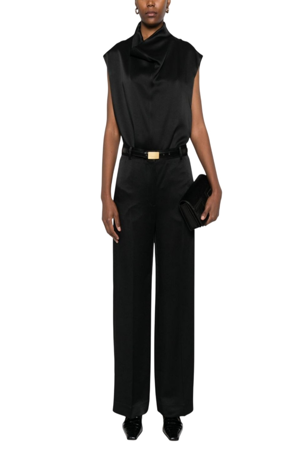 Cuff-slit trousers black