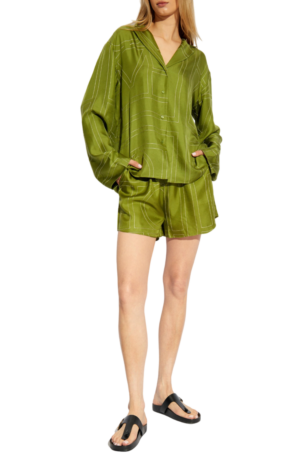 Green silk shorts