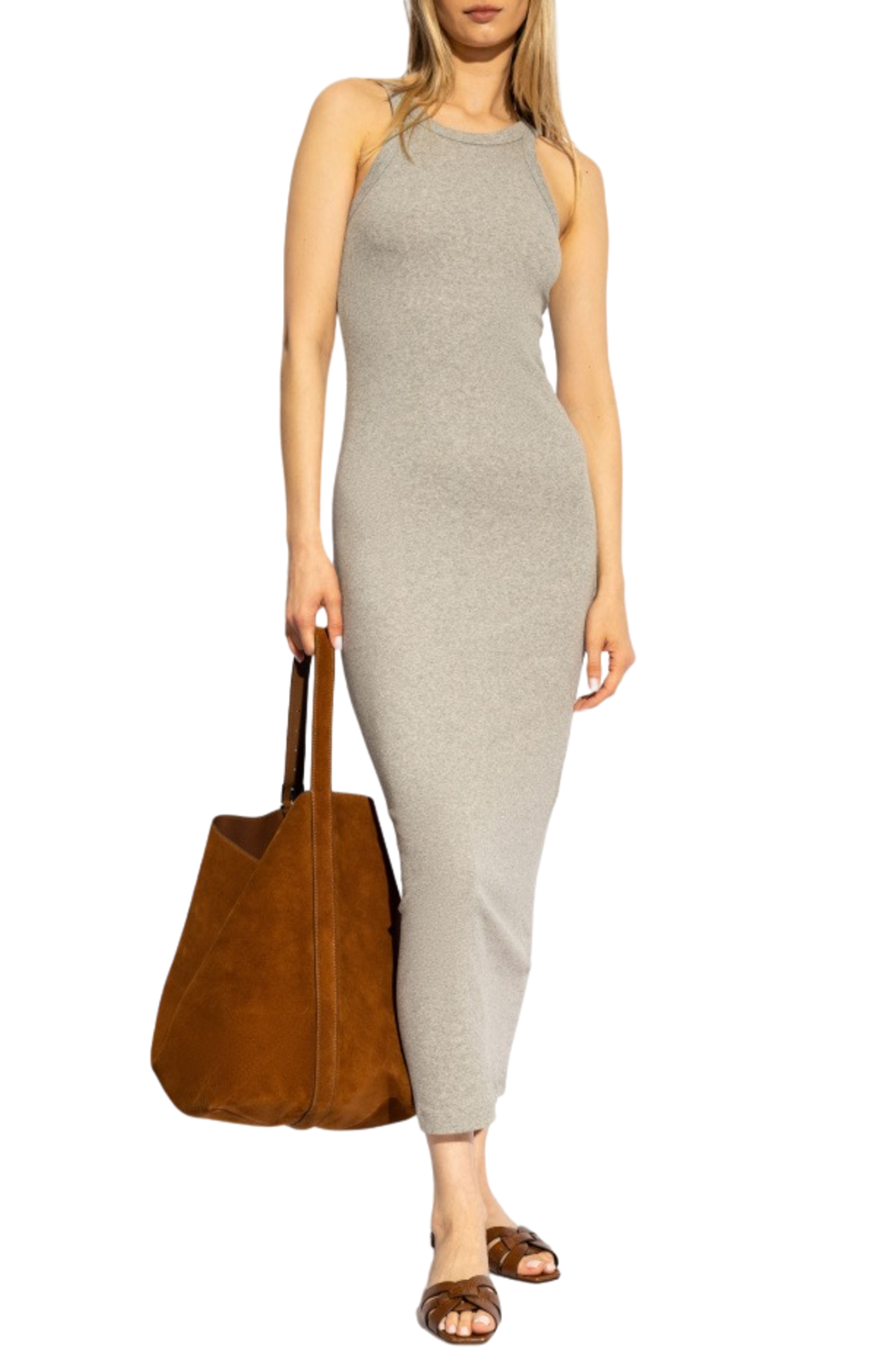 Load image into Gallery viewer, Curved rib tank dress grey melange