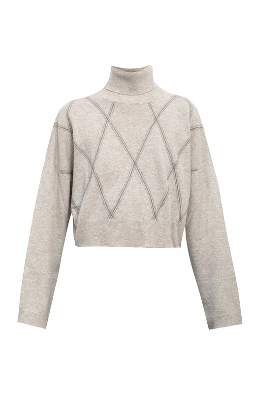 Bead-detailing wool-blend jumper