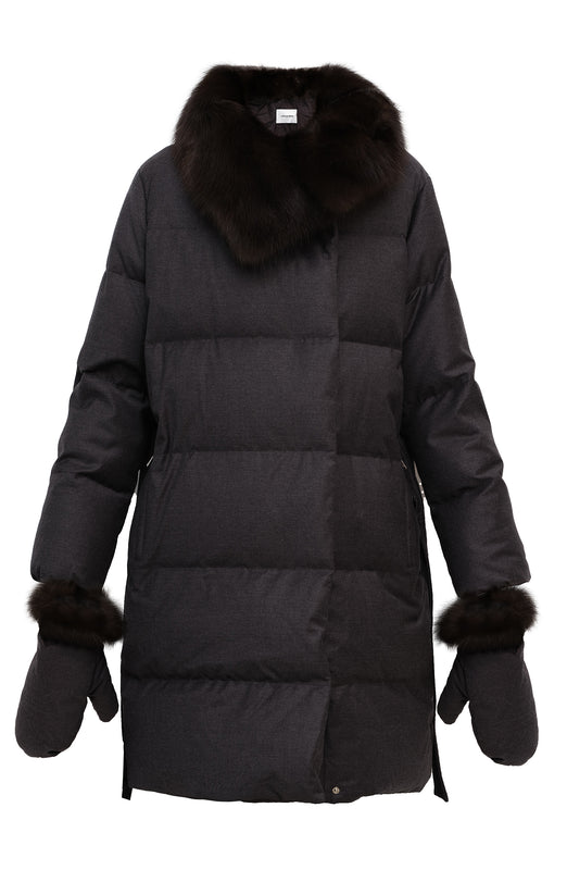 Long down jacket with mittens