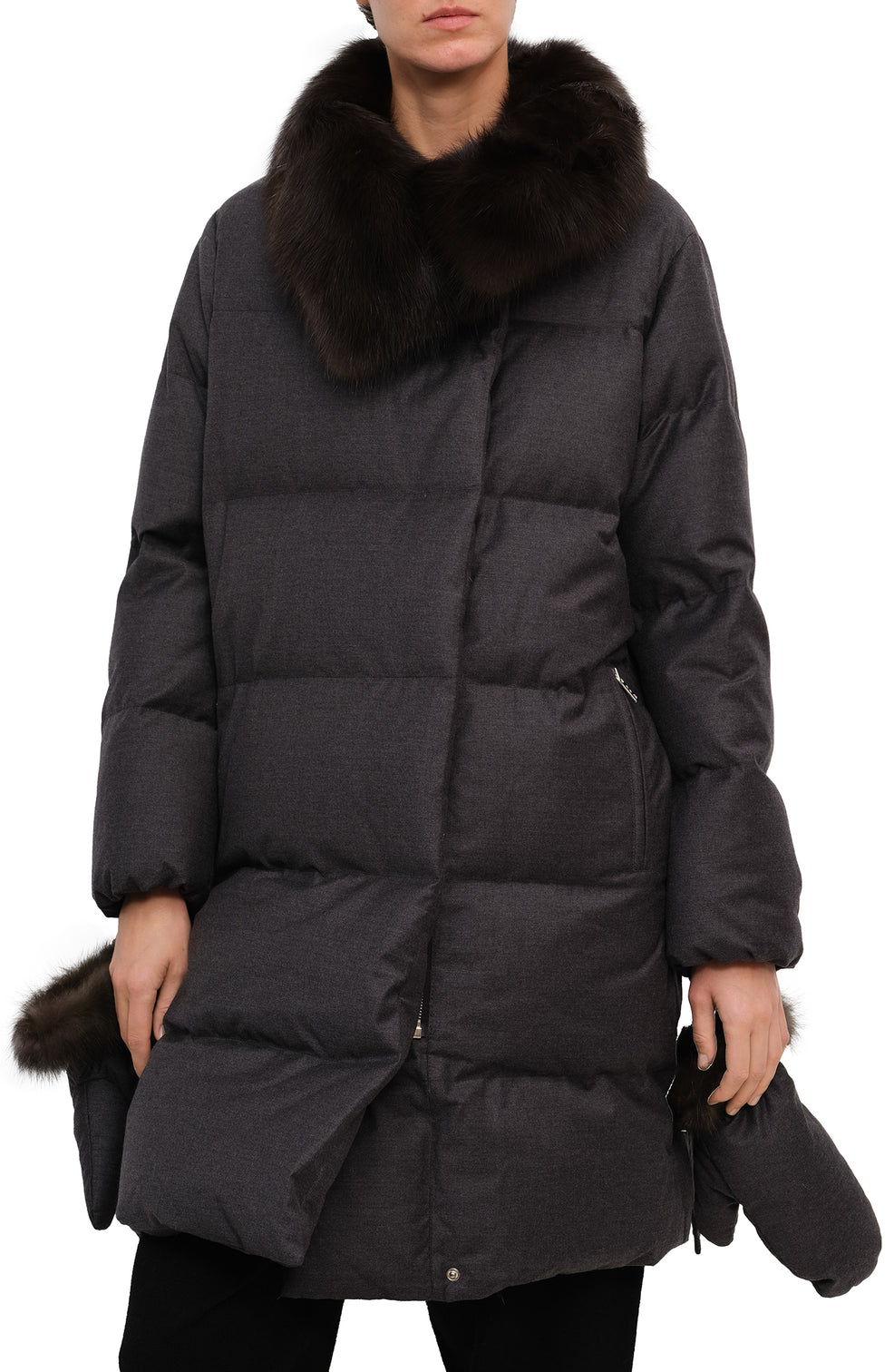 Long down jacket with mittens