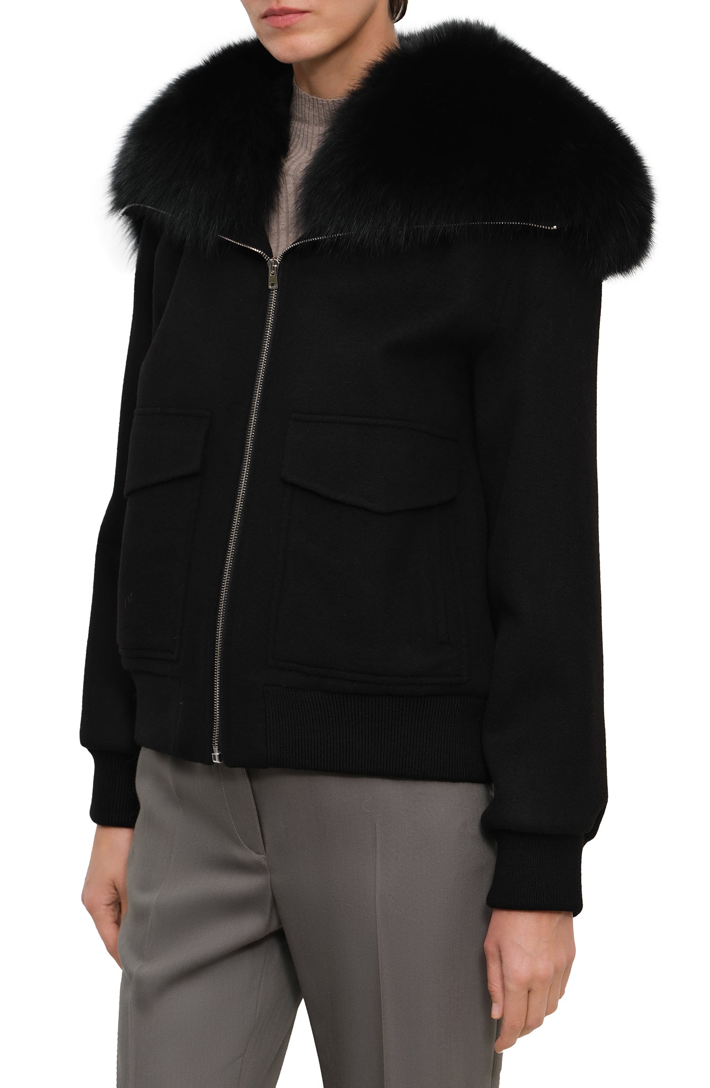 Load image into Gallery viewer, Short cashmere wool jacket with fox fur collar