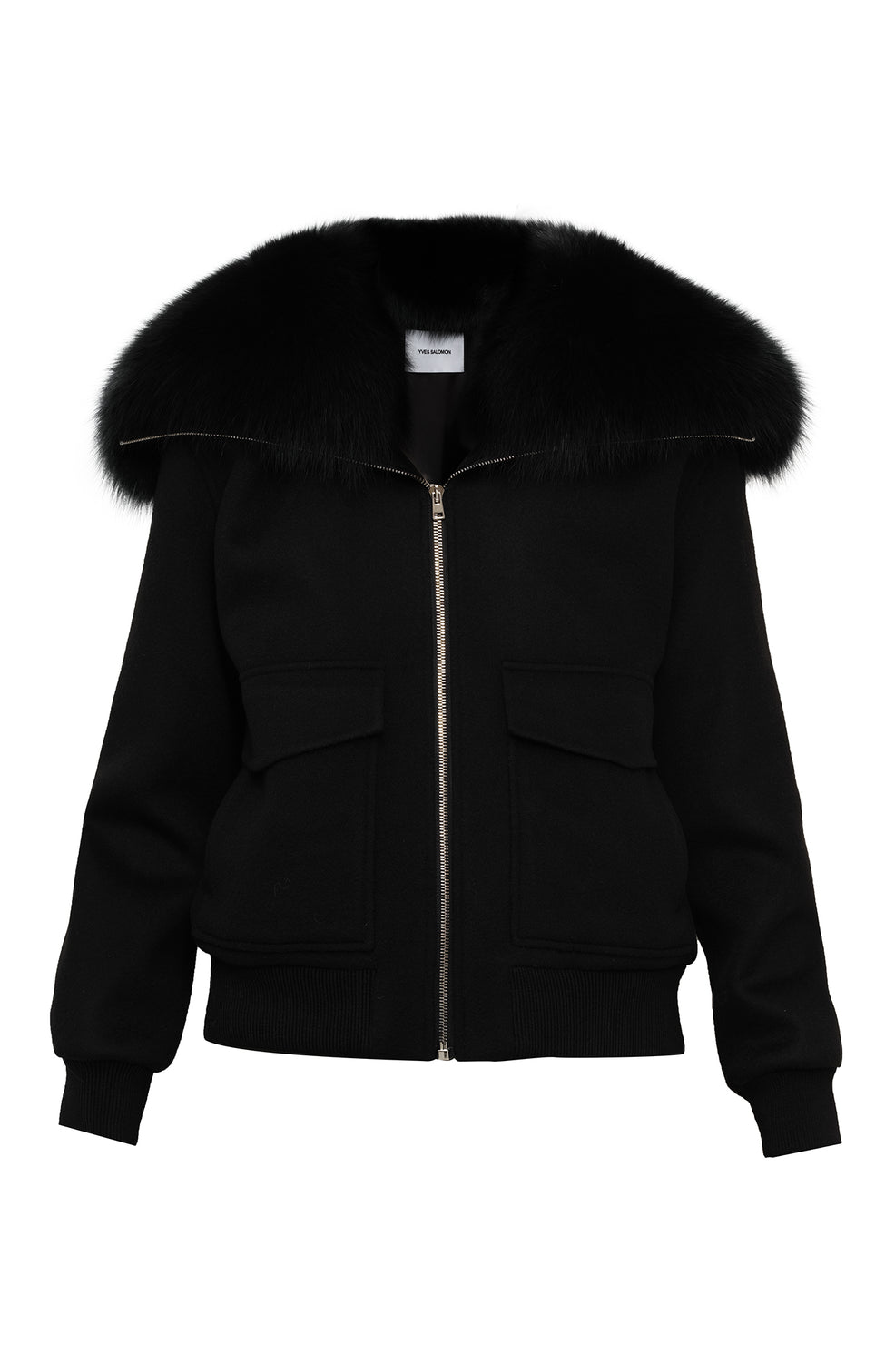 Short cashmere wool jacket with fox fur collar