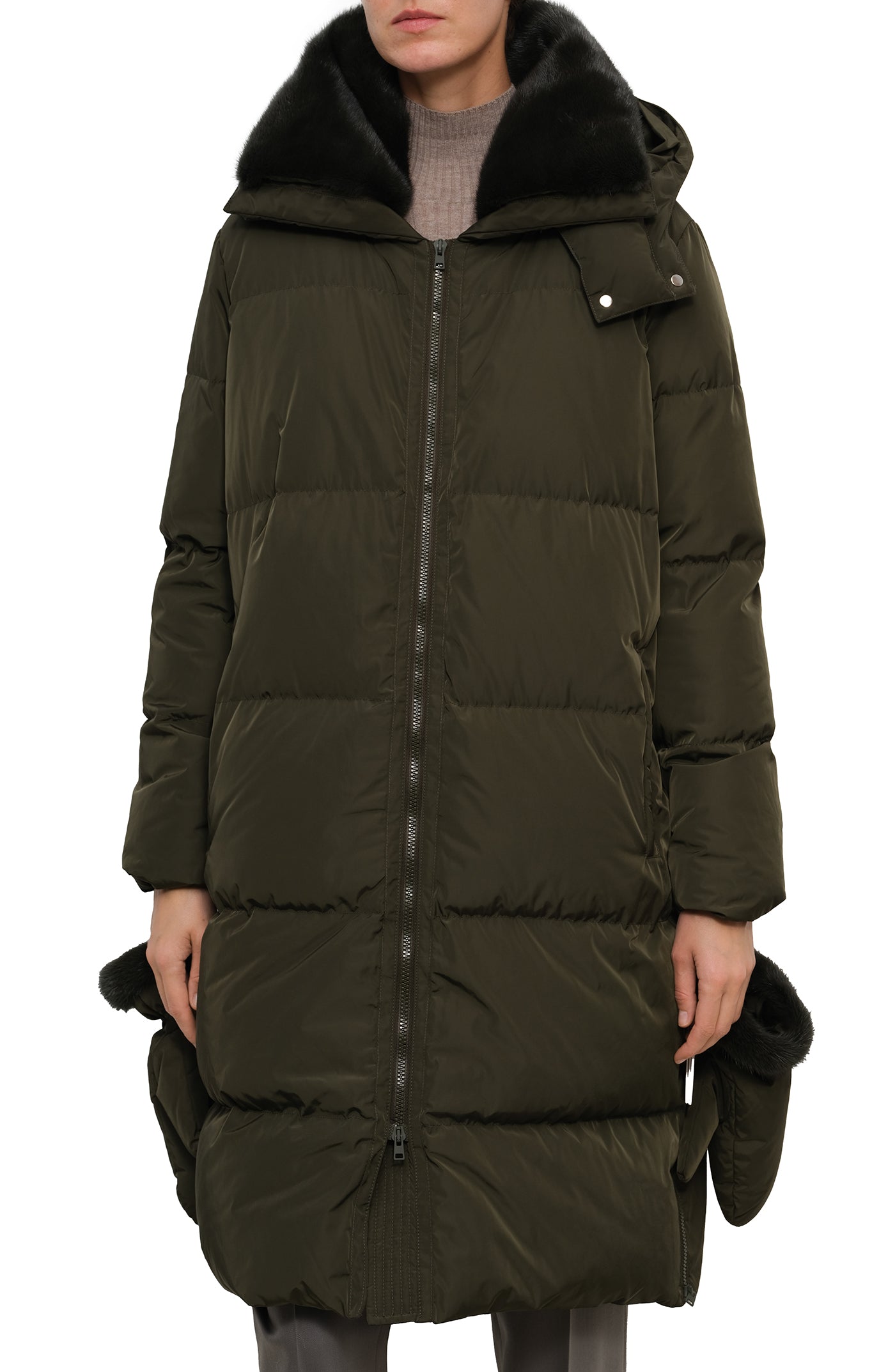 Load image into Gallery viewer, Long belted down jacket in technical fabric