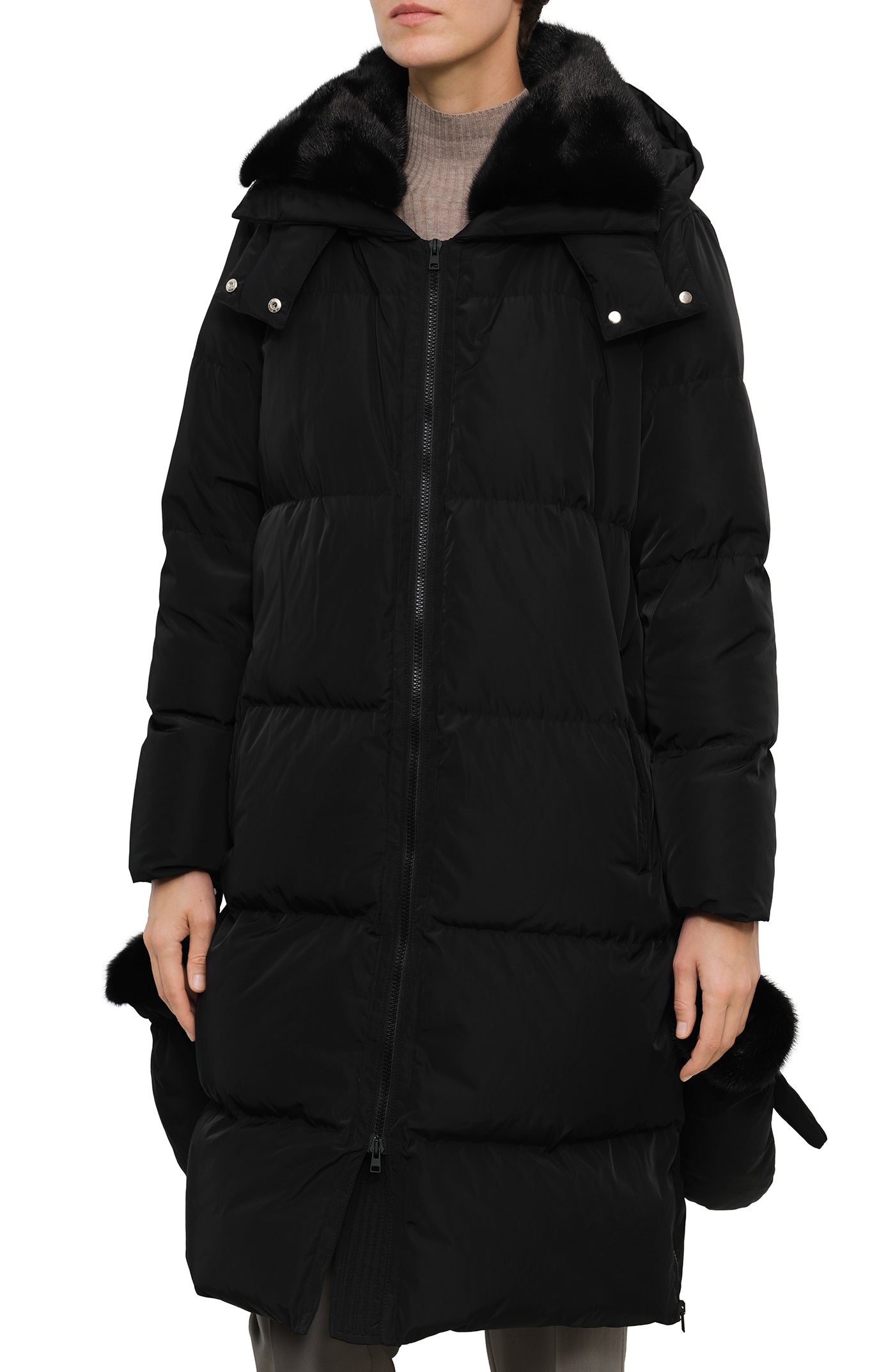 Load image into Gallery viewer, Long belted down jacket in technical fabric