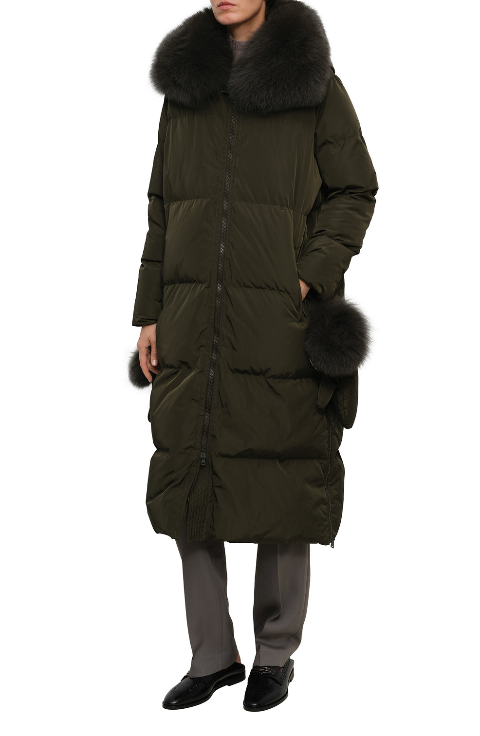 Long down jacket in technical fabric