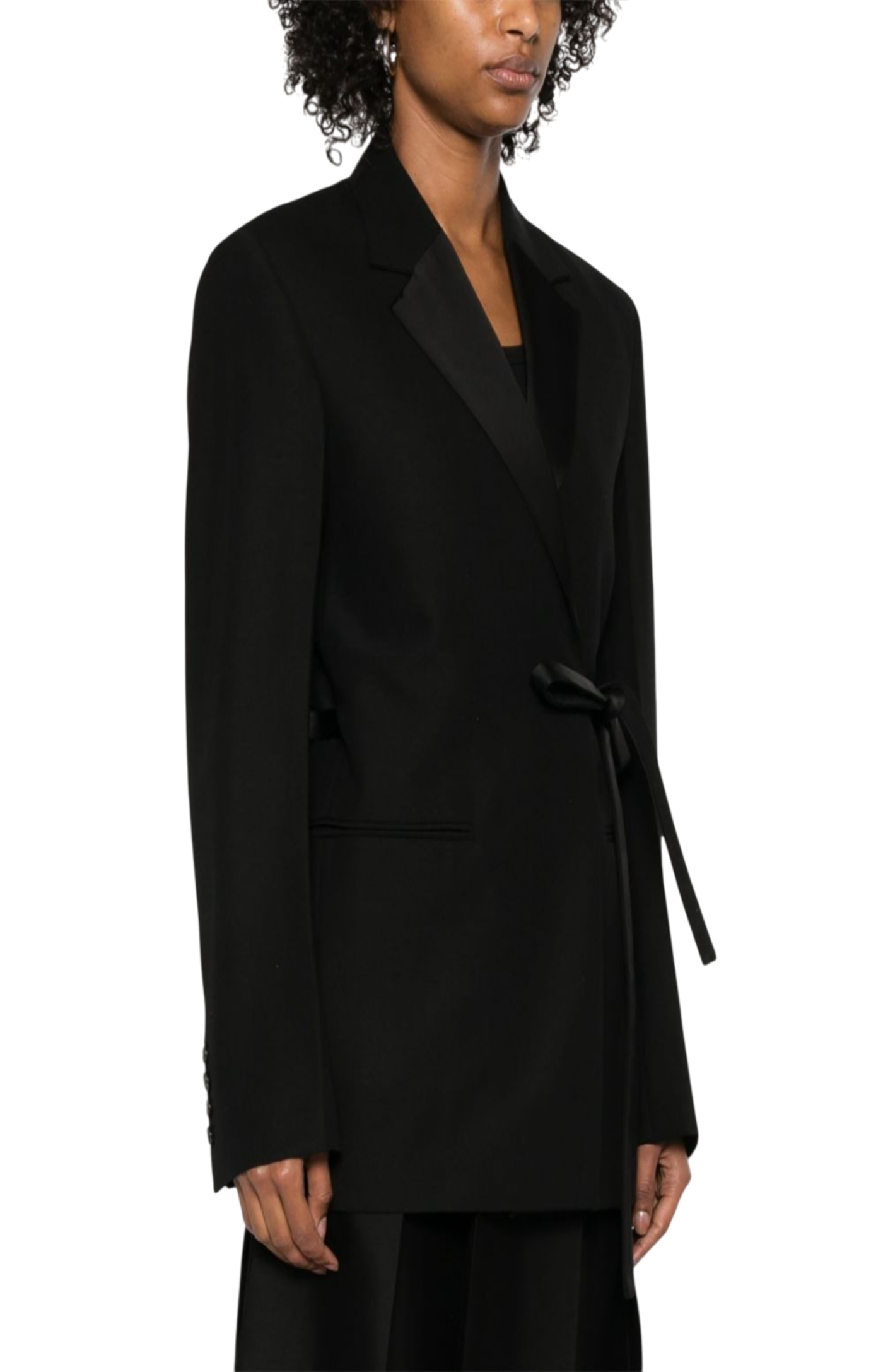 Load image into Gallery viewer, Satin-lapel wrap blazer black