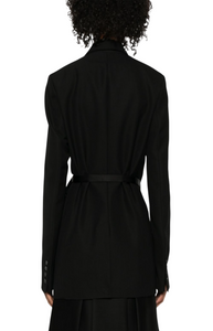 Satin-lapel wrap blazer black