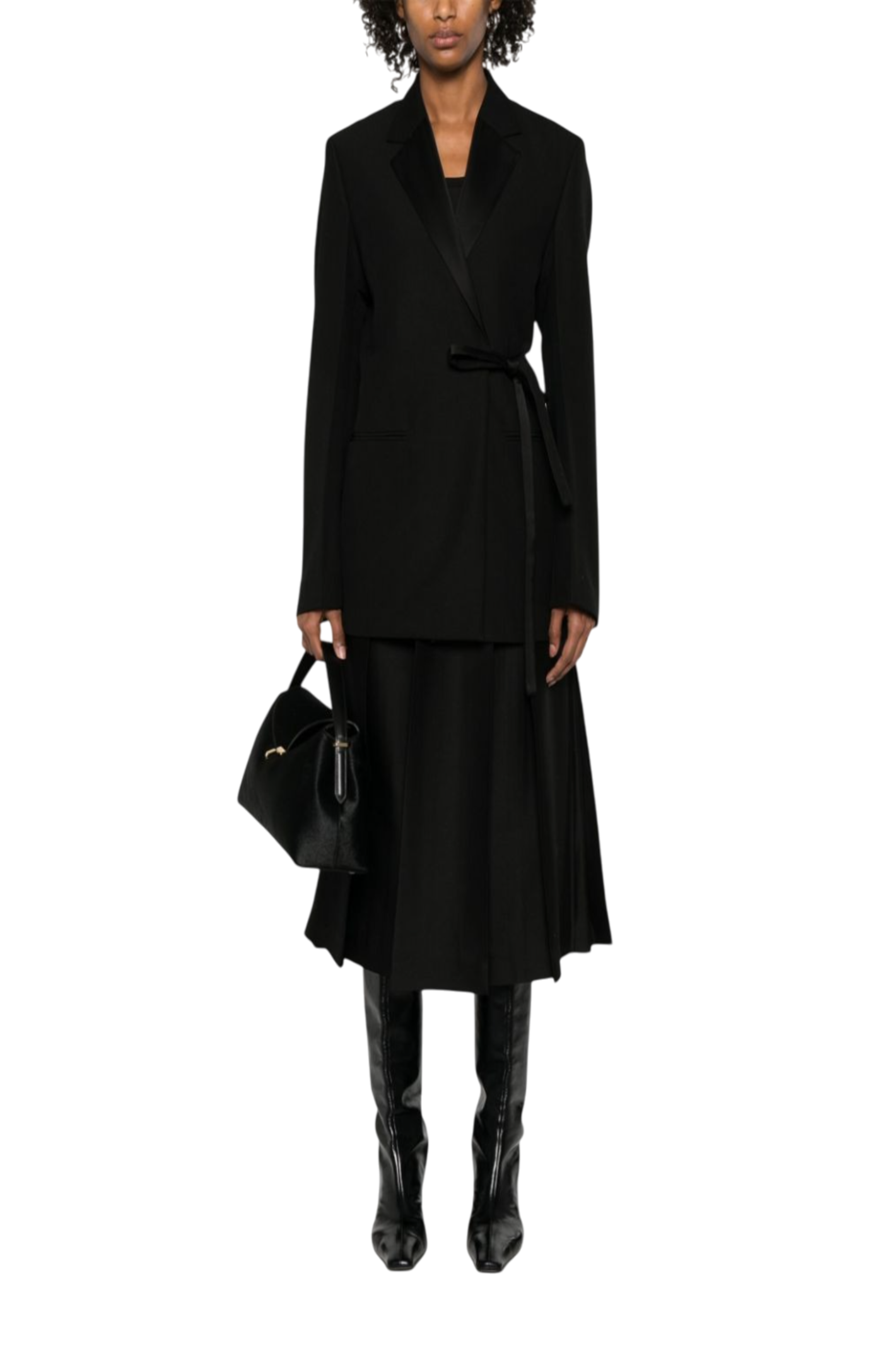 Load image into Gallery viewer, Satin-lapel wrap blazer black