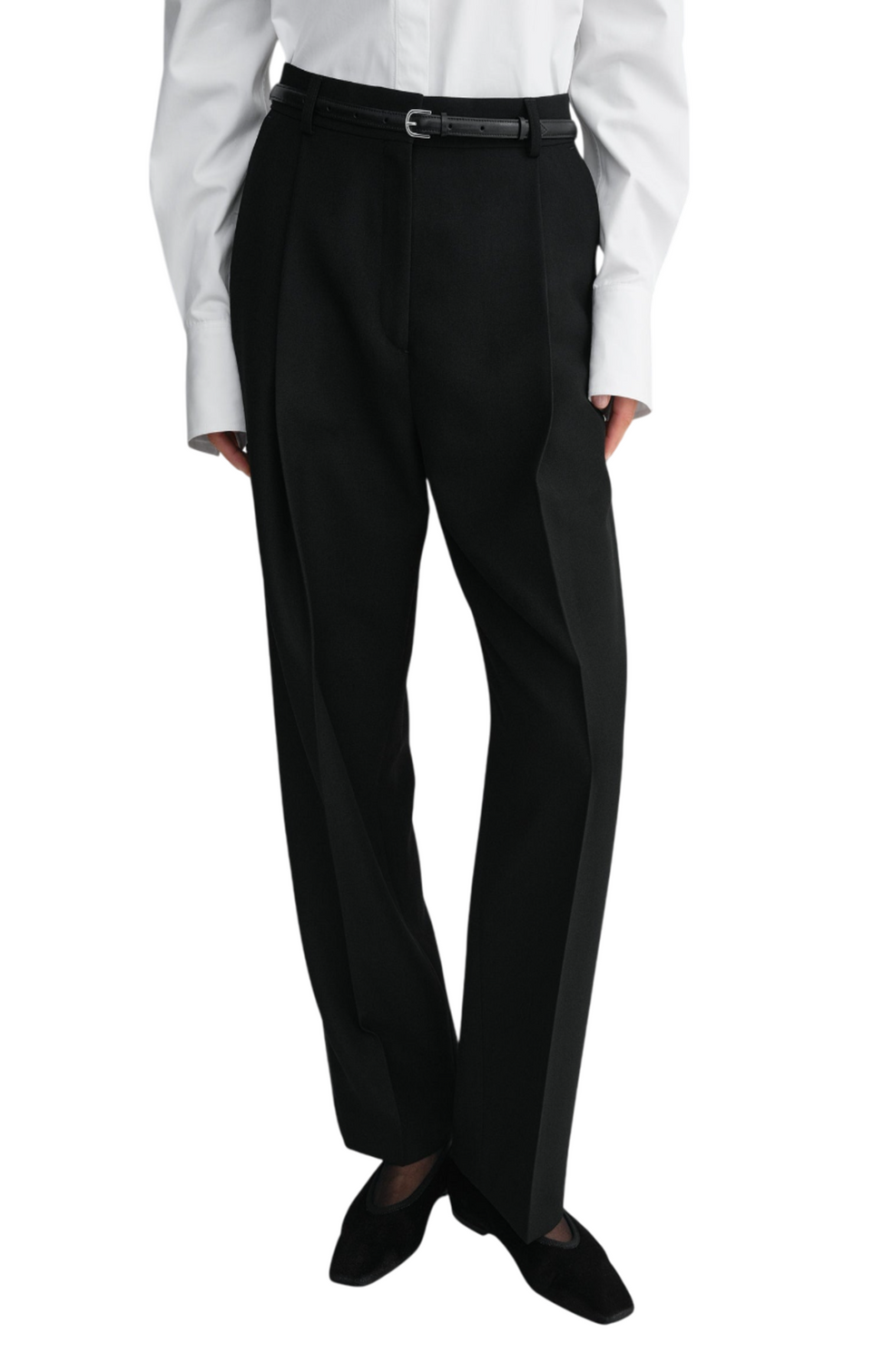 Pleated straight trousers black